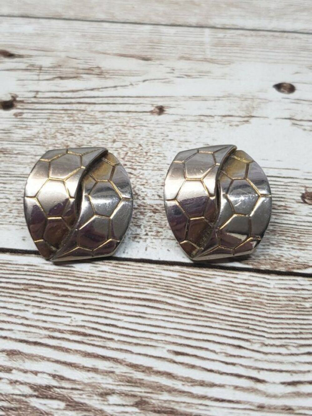 Vintage Trifari Clip On Earrings with Scale Pattern